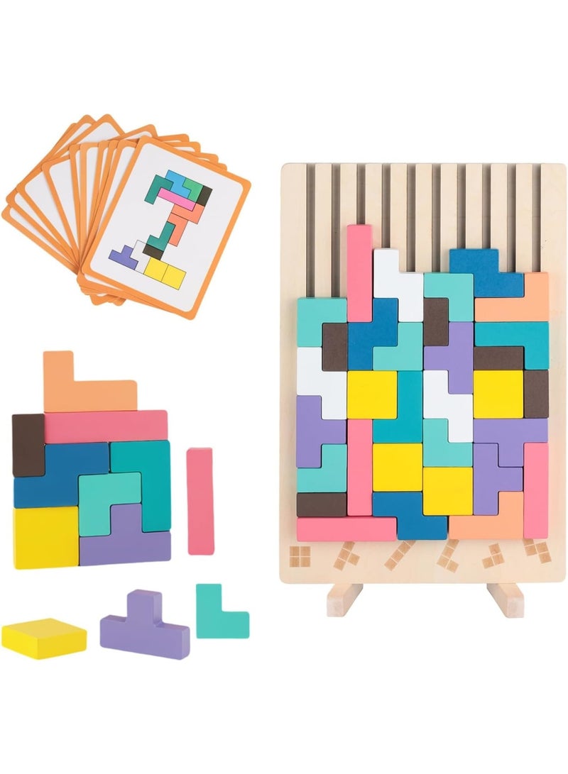 Wooden Tetris Puzzle Toy, 3 in 1 Colorful Stacking Game with Number Blocks and 3D Building Pieces, Educational Board Toy for Hand Eye Coordination and Logical Thinking, Kids and Adults - Image 1